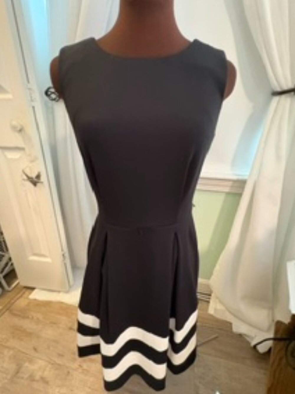 Calvin Klein size 2 black dress with white stripes